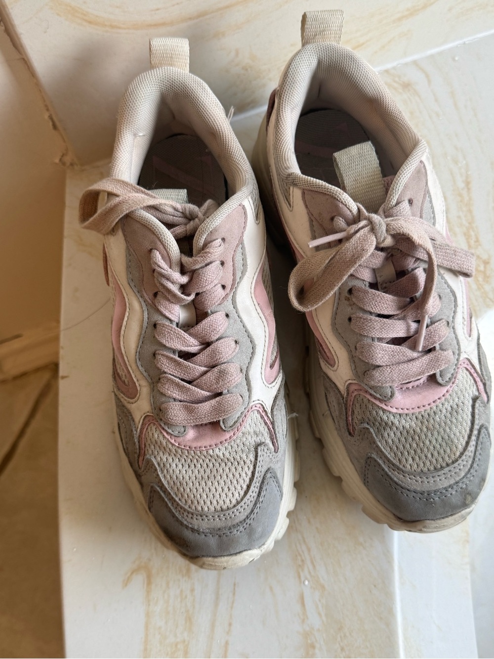 Zara Pink and Gray Chunky Lace-Up Sneakers